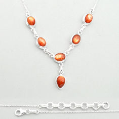 925 silver 18.91cts natural orange sunstone (hematite feldspar) necklace u60478
