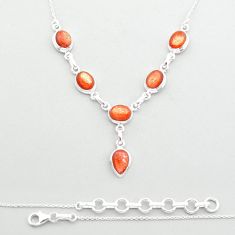 925 silver 18.81cts natural orange sunstone (hematite feldspar) necklace u60480
