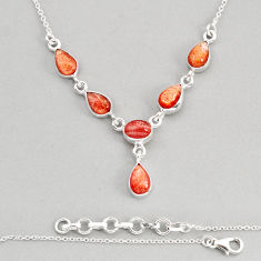 925 silver 12.60cts natural orange sunstone (hematite feldspar) necklace y80678