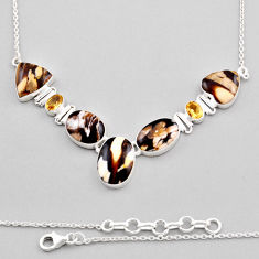 925 silver 47.43cts natural peanut petrified wood fossil citrine necklace n26931