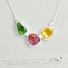 925 silver 11.13cts natural pink green yellow tourmaline rough necklace u26805
