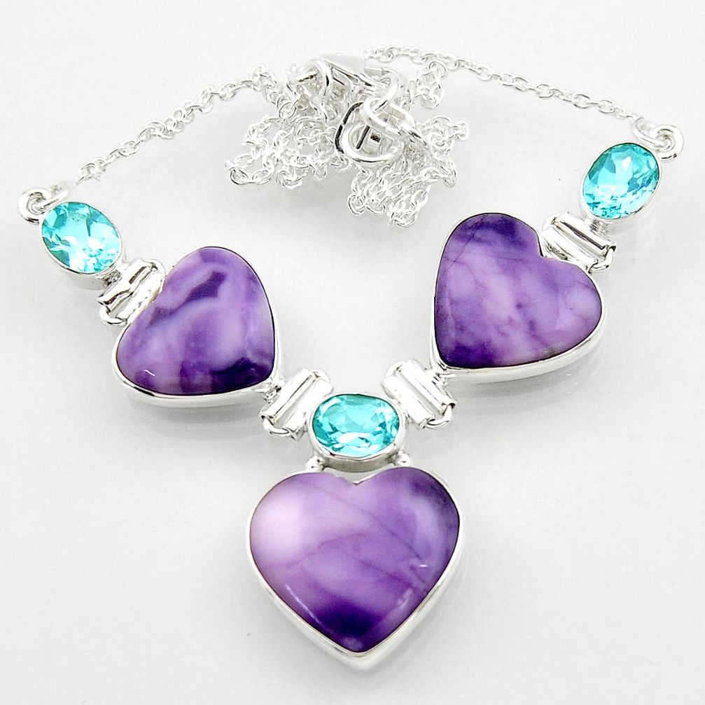 925 silver 44.80cts natural purple tiffany stone topaz heart necklace r52337