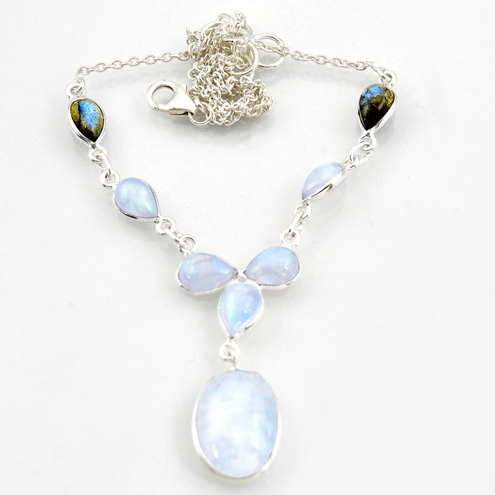 925 silver 30.91cts natural rainbow moonstone blue labradorite necklace d45876