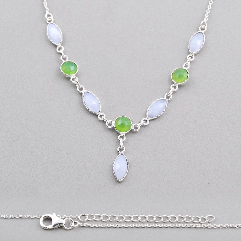 925 silver 12.03cts natural rainbow moonstone green chalcedony necklace n24602
