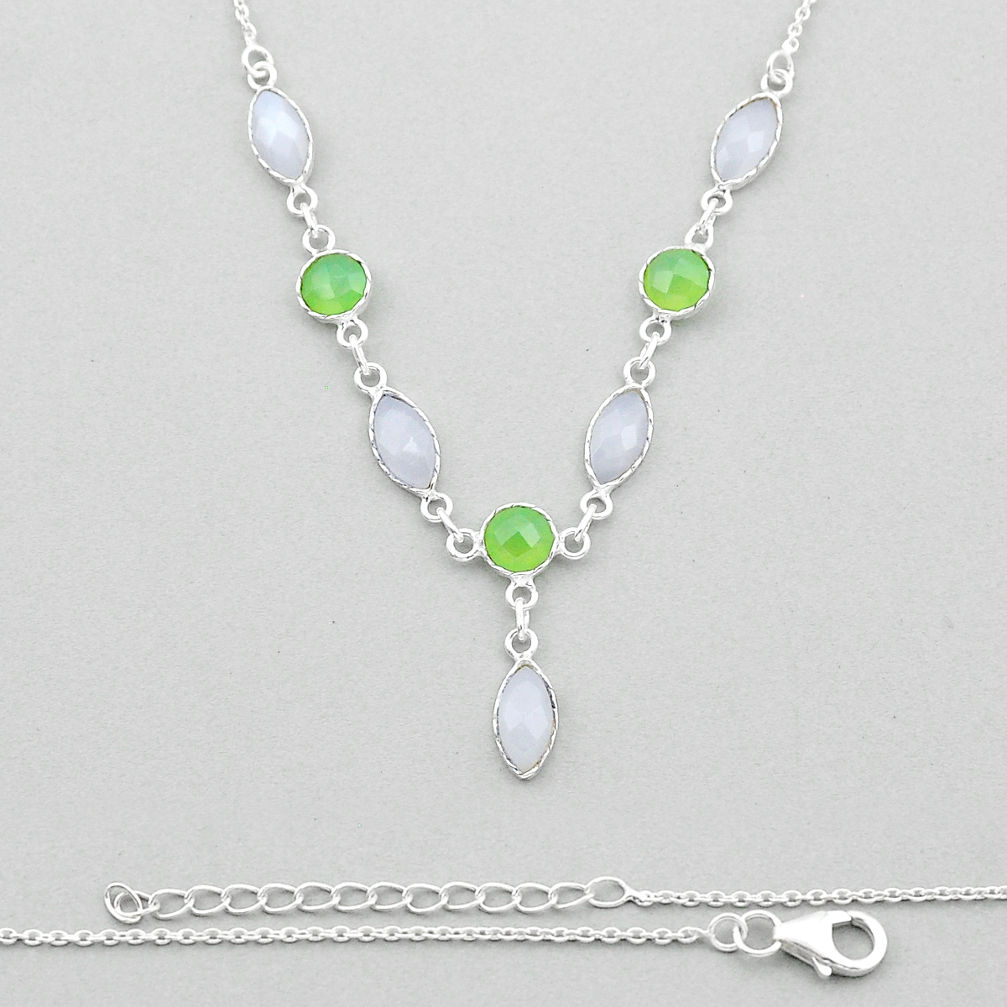 925 silver 13.27cts natural rainbow moonstone green chalcedony necklace n44397