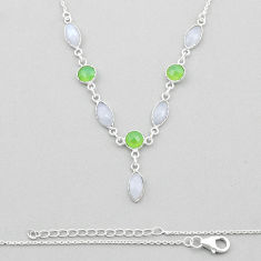 925 silver 13.27cts natural rainbow moonstone green chalcedony necklace n44397