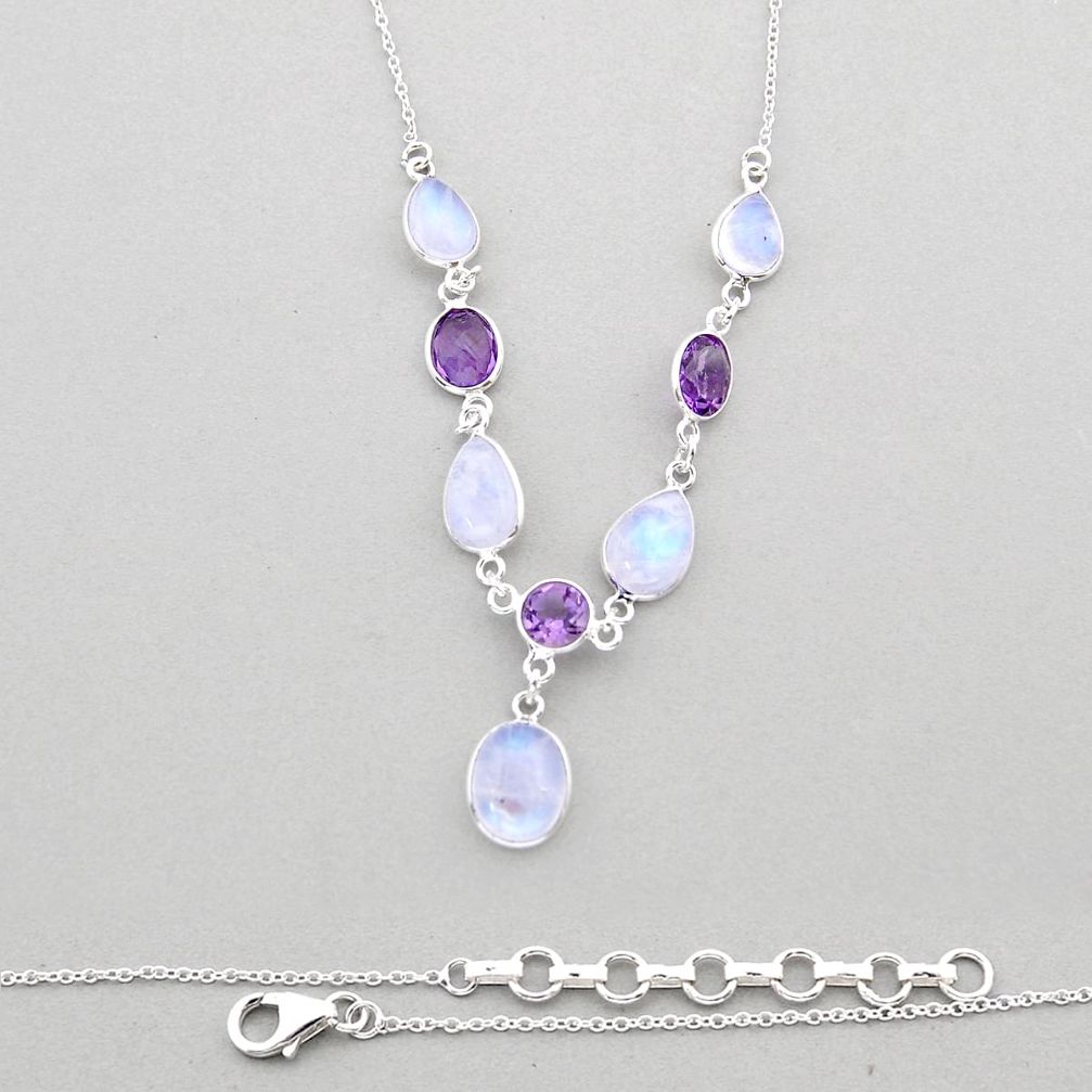 925 silver 22.90cts natural rainbow moonstone purple amethyst necklace y60736