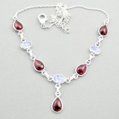 925 silver 14.39cts natural rainbow moonstone red garnet pear necklace t74052
