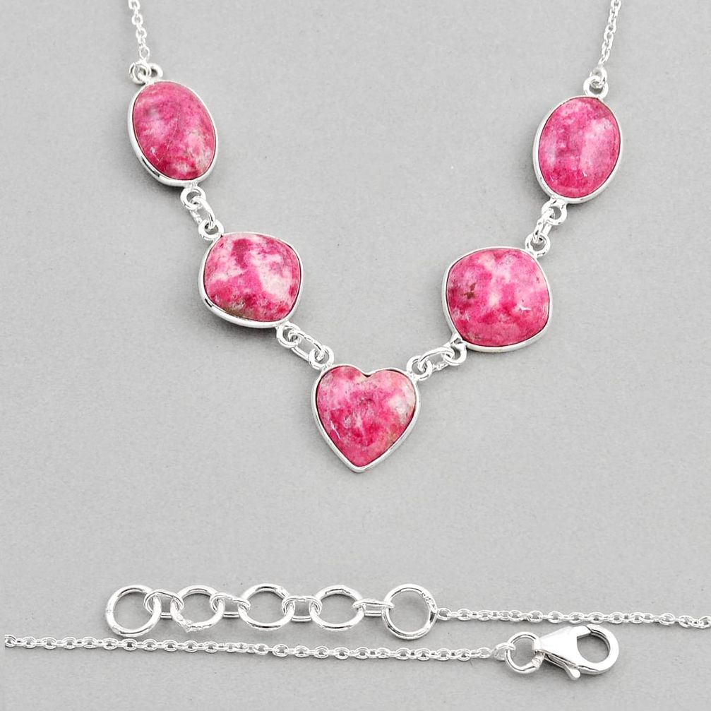 925 silver 28.67cts natural thulite (unionite, pink zoisite) necklace y57817
