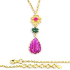 925 silver 7.35cts natural watermelon tourmaline gold necklace jewelry y6194