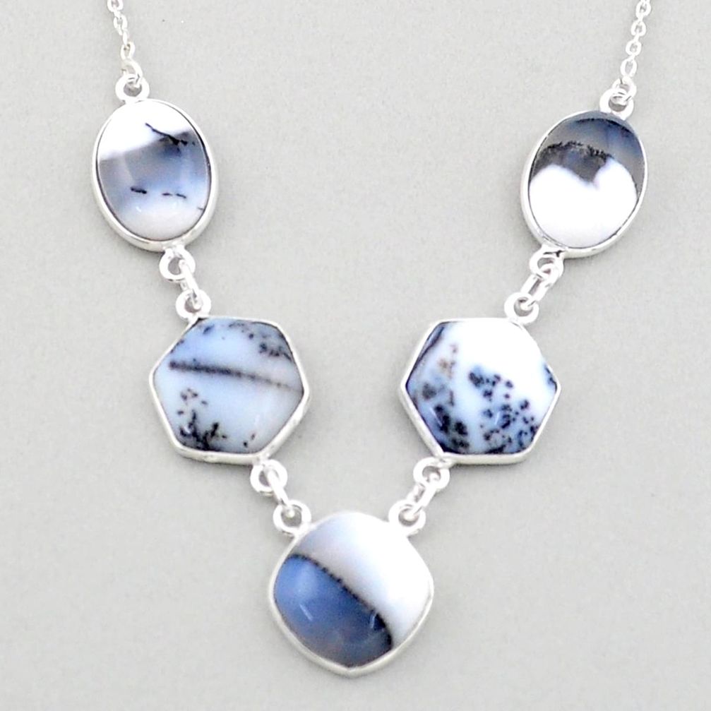 925 silver 25.28cts natural white dendrite opal (merlinite) necklace t83328