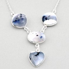 925 silver 24.00cts natural white dendrite opal (merlinite) necklace t83331