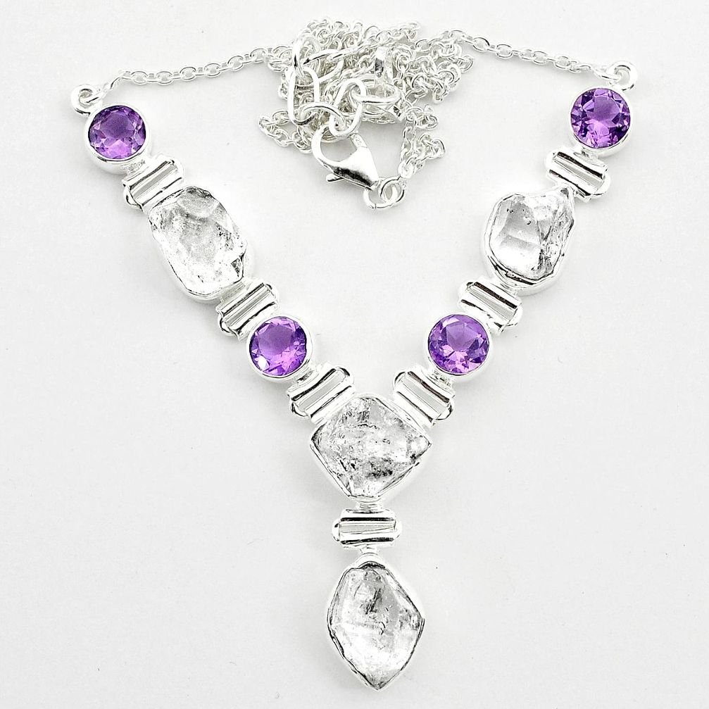 925 silver 46.60cts natural white herkimer diamond amethyst necklace t58963