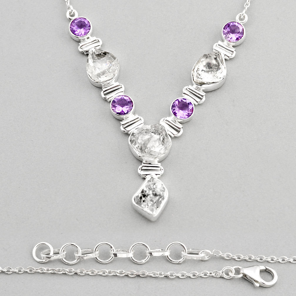 925 silver 29.84cts natural white herkimer diamond amethyst necklace y57777