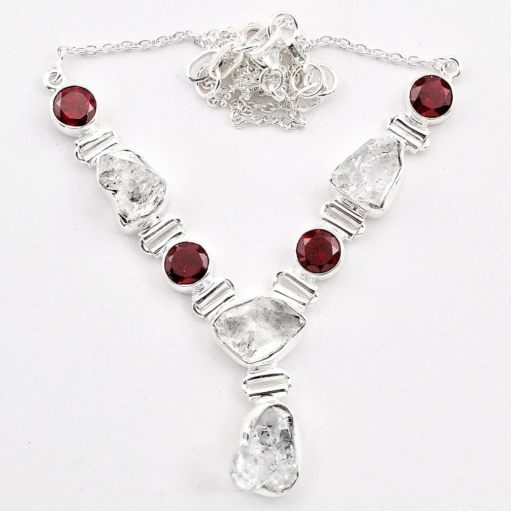 925 silver 45.75cts natural white herkimer diamond red garnet necklace t58976