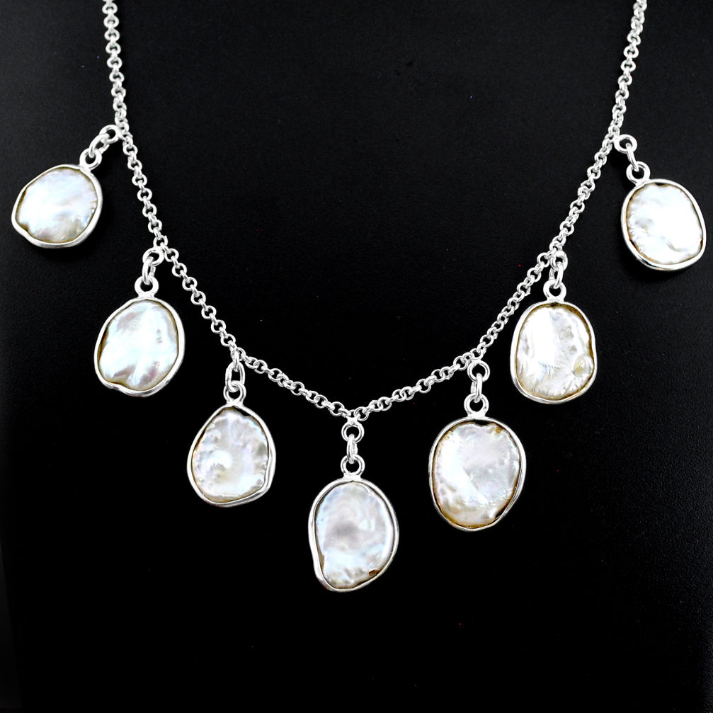 925 silver 27.70cts natural white pearl handmade necklace jewelry r71615