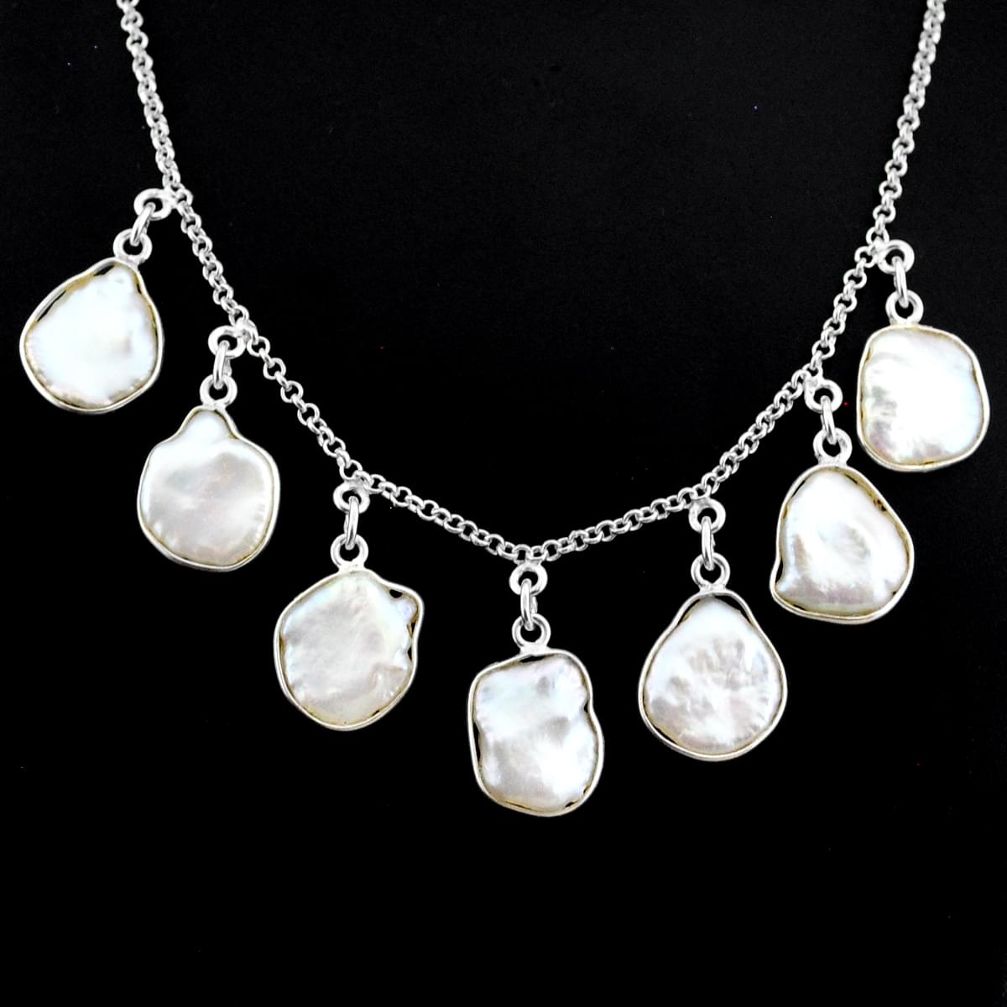 925 silver 30.40cts natural white pearl fancy shape handmade necklace r71620