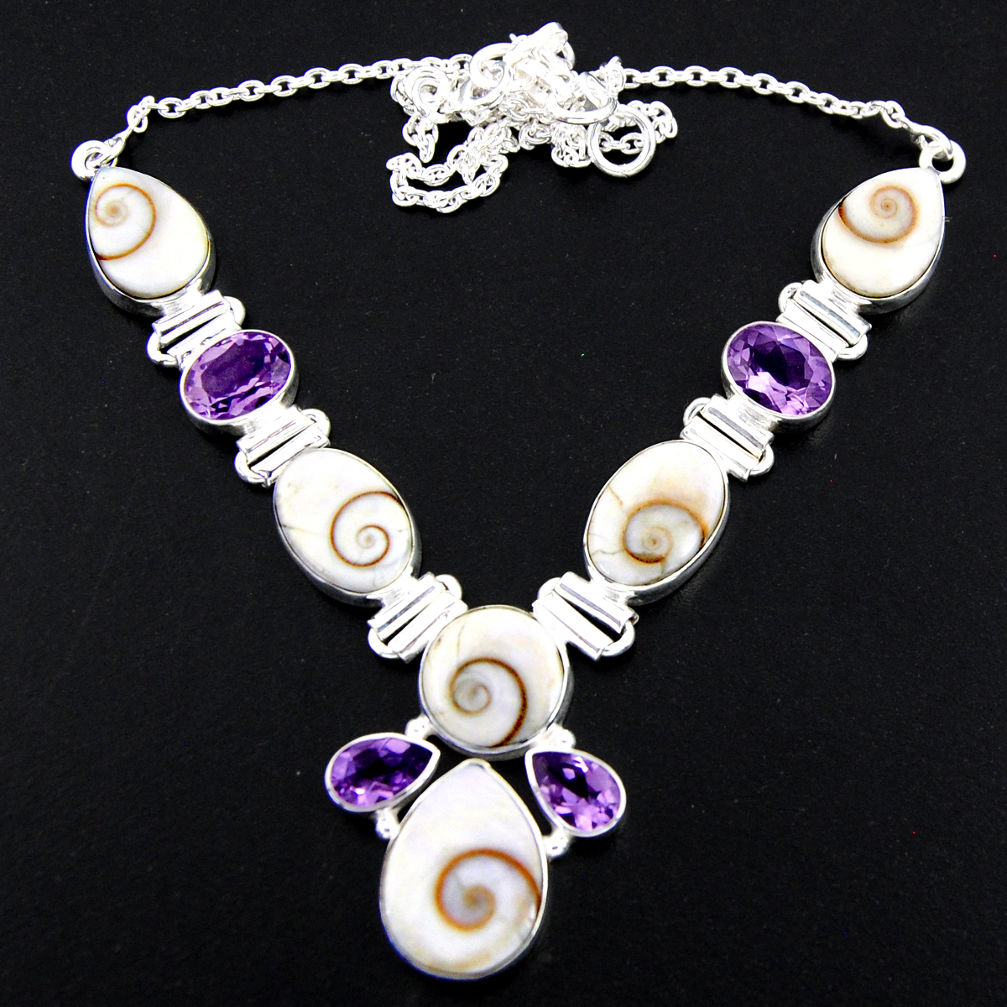 925 silver 52.08cts natural white shiva eye purple amethyst necklace r56111