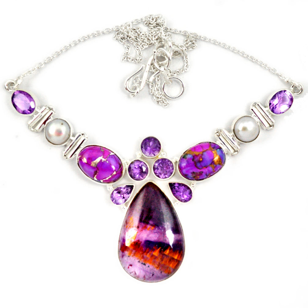 925 silver purple cacoxenite super seven (melody stone) amethyst necklace j13348