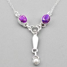 925 silver 6.61cts purple copper turquoise pearl spirit healer necklace t89197
