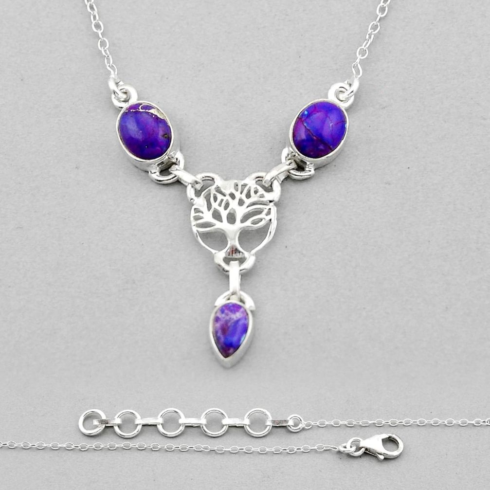 925 silver 8.42cts purple copper turquoise tree of life necklace jewelry n51140