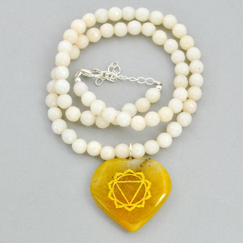925 silver solar plex chakra yellow calcite heart opal beads necklace u89773