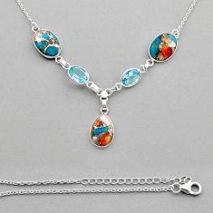 925 silver 16.90cts spiny oyster arizona turquoise blue topaz necklace y88183
