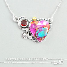 925 silver 14.38cts spiny oyster arizona turquoise heart garnet necklace u32769
