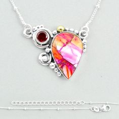 925 silver 13.36cts spiny oyster arizona turquoise heart garnet necklace u32773