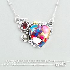 925 silver 14.40cts spiny oyster arizona turquoise heart garnet necklace u32776