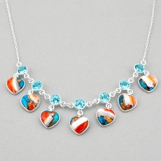 925 silver 30.07cts spiny oyster arizona turquoise heart topaz necklace t95218