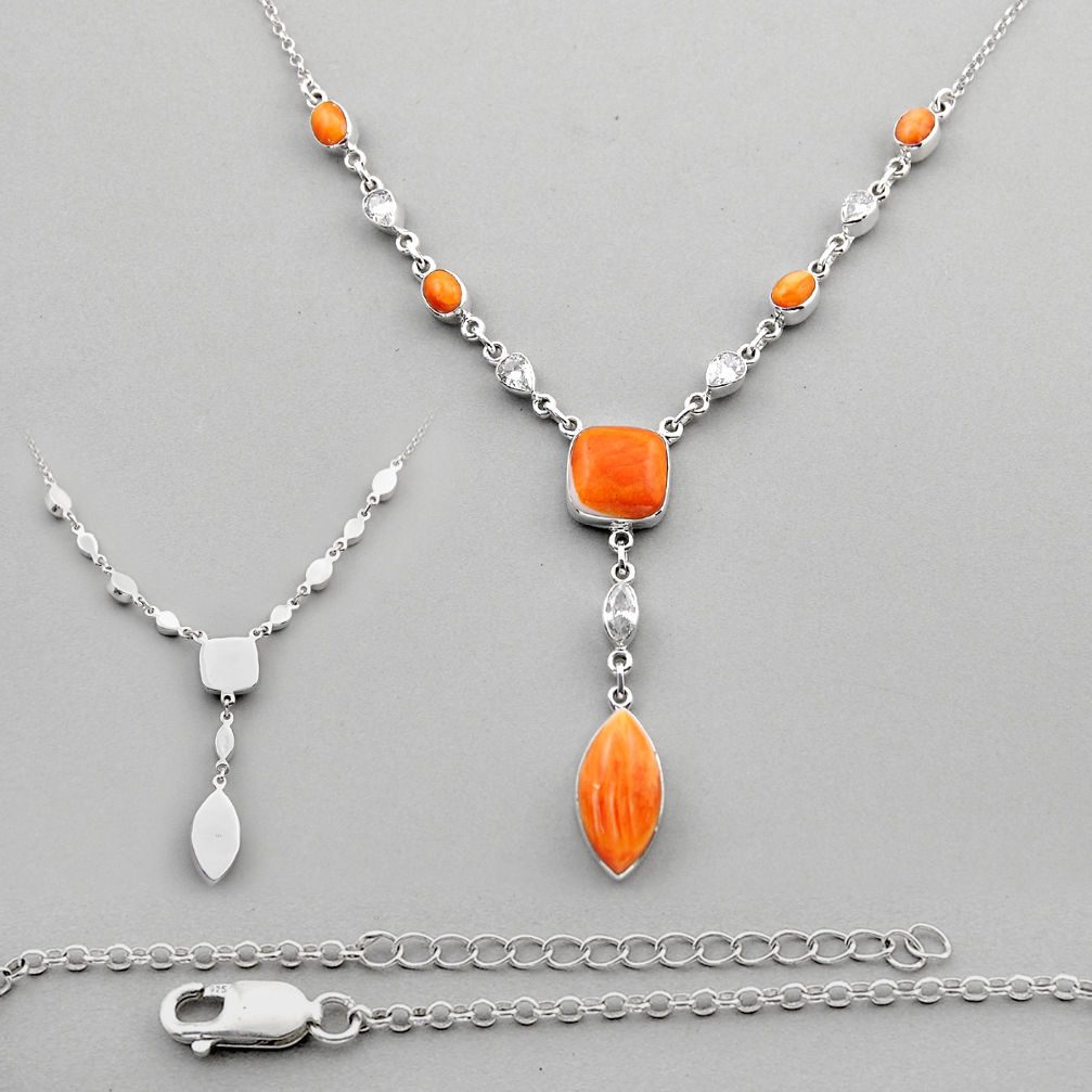 925 silver 34.38cts spiny oyster arizona turquoise white crystal necklace c33679