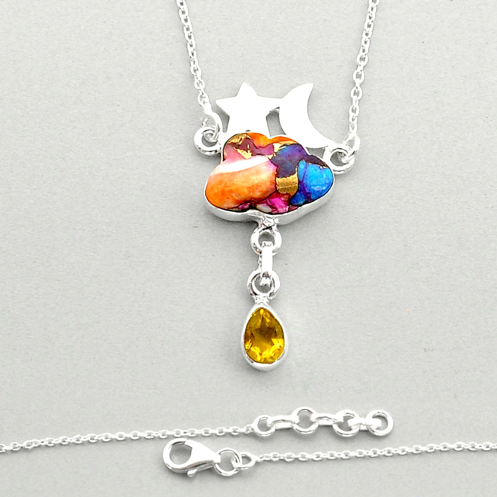 925 silver star cloud moon spiny oyster turquoise citrine necklace u84195