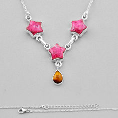 925 silver 14.45cts star natural pink thulite fancy tiger's eye necklace n37716