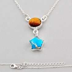 925 silver 8.18cts star natural tiger's eye copper turquoise necklace y92943