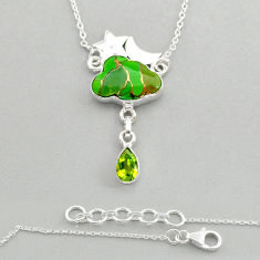 925 silver 8.44cts star with moon green copper turquoise peridot necklace u87514