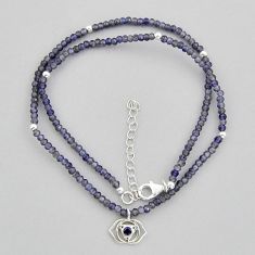 925 silver 16.85cts third eye chakra natural blue iolite beads necklace y25717