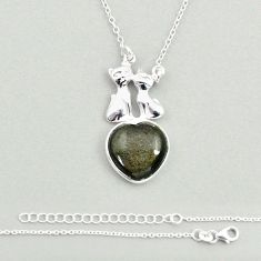925 silver 5.00cts two cats natural golden sheen black obsidian necklace u25095