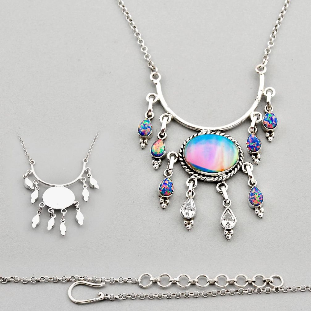 925 silver 19.70cts volcano aurora opal australian opal (lab) necklace c34103