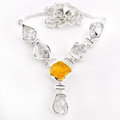 925 silver 46.22cts yellow citrine rough herkimer diamond necklace t58983
