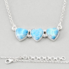 925 sterling silver 14.33cts 3 stone natural blue larimar heart necklace y62519