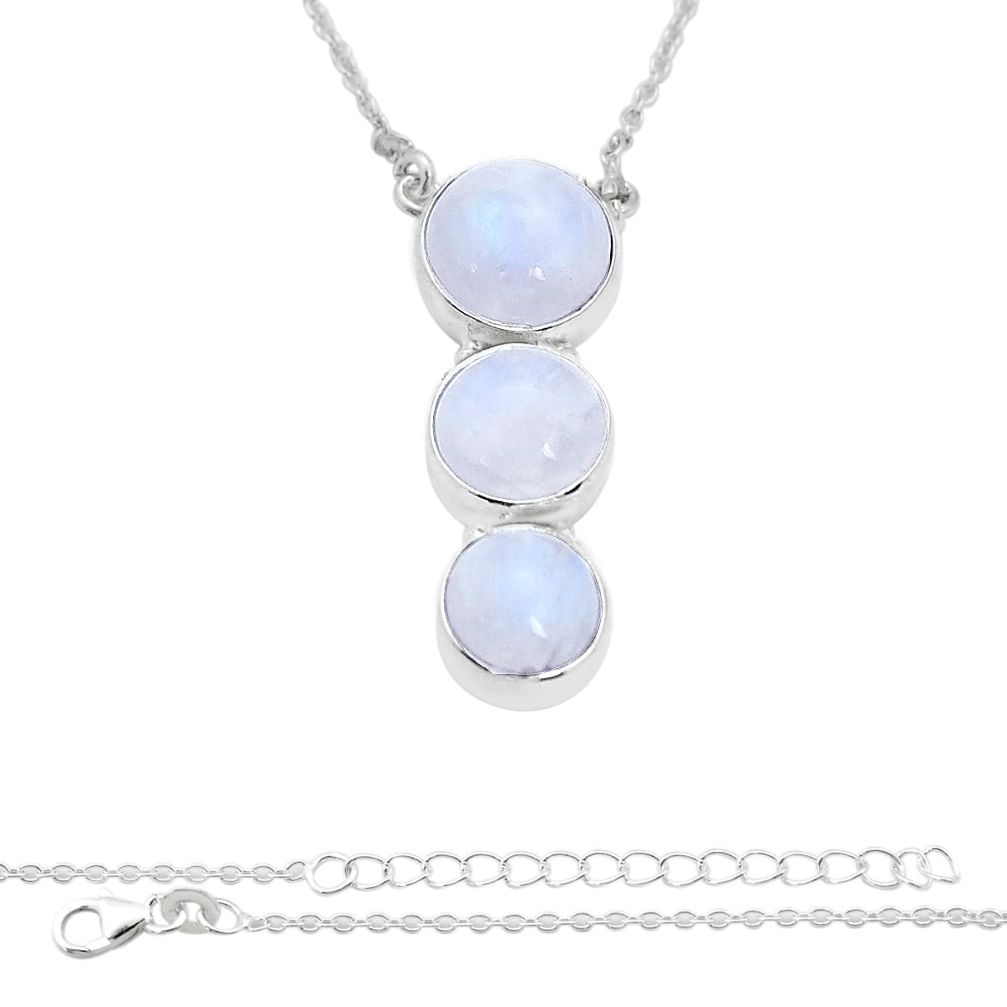 925 sterling silver 12.07cts 3 stone natural rainbow moonstone necklace u80335