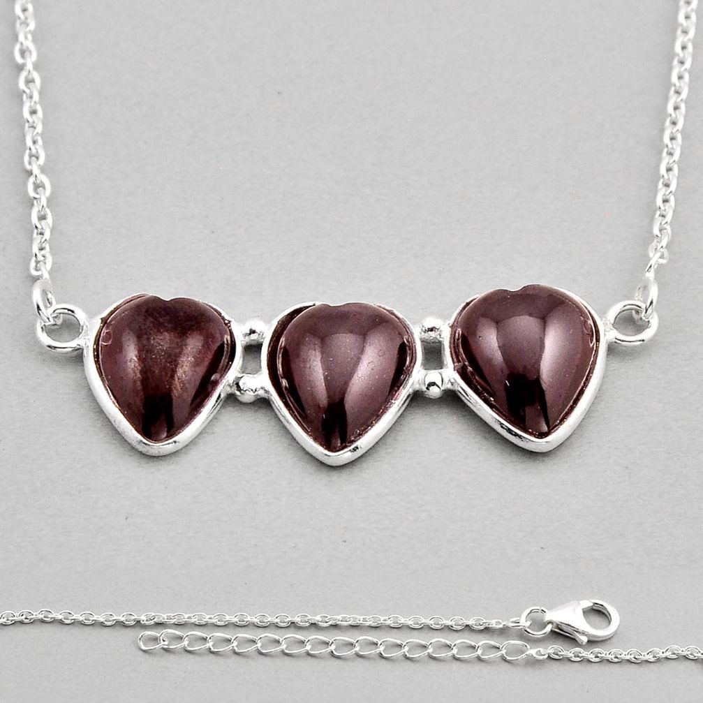 925 sterling silver 14.59cts 3 stone natural red garnet heart necklace y85264