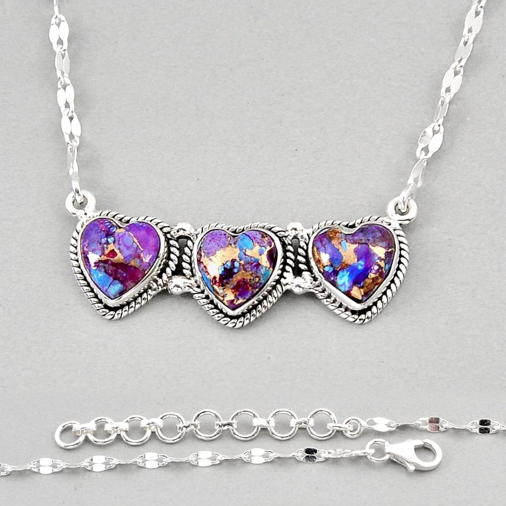 925 sterling silver 12.07cts 3 stone purple copper turquoise necklace y62486