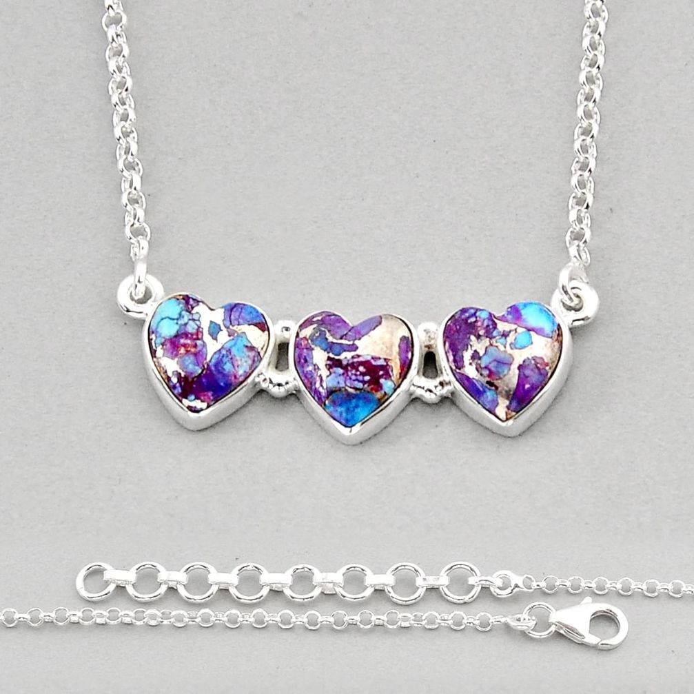 925 sterling silver 14.13cts 3 stone purple copper turquoise necklace y62491