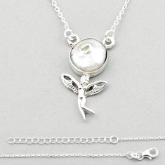 925 sterling silver 5.90cts angel wing fairy natural white pearl necklace u14411