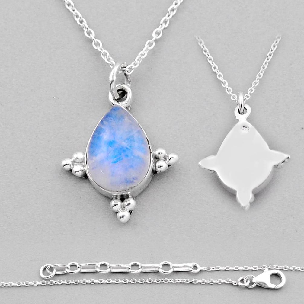 925 sterling silver 6.15cts back closed natural blue moonstone necklace n36833