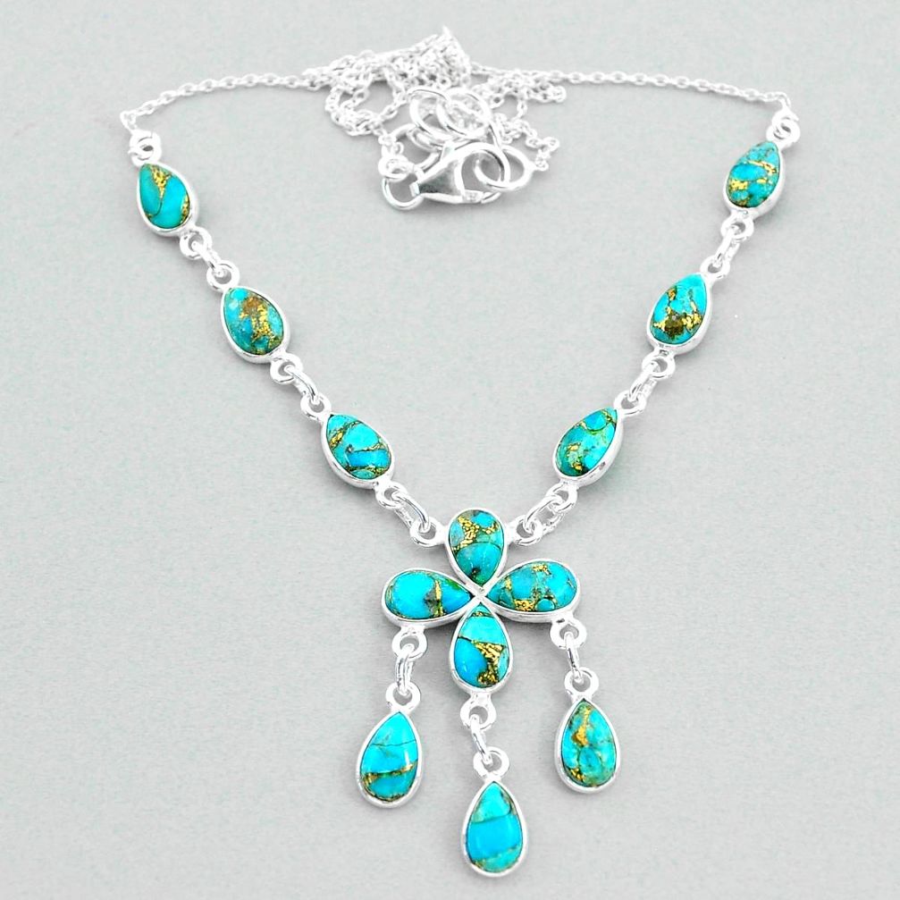 925 silver 20.51cts blue copper turquoise pear necklace jewelry t34128