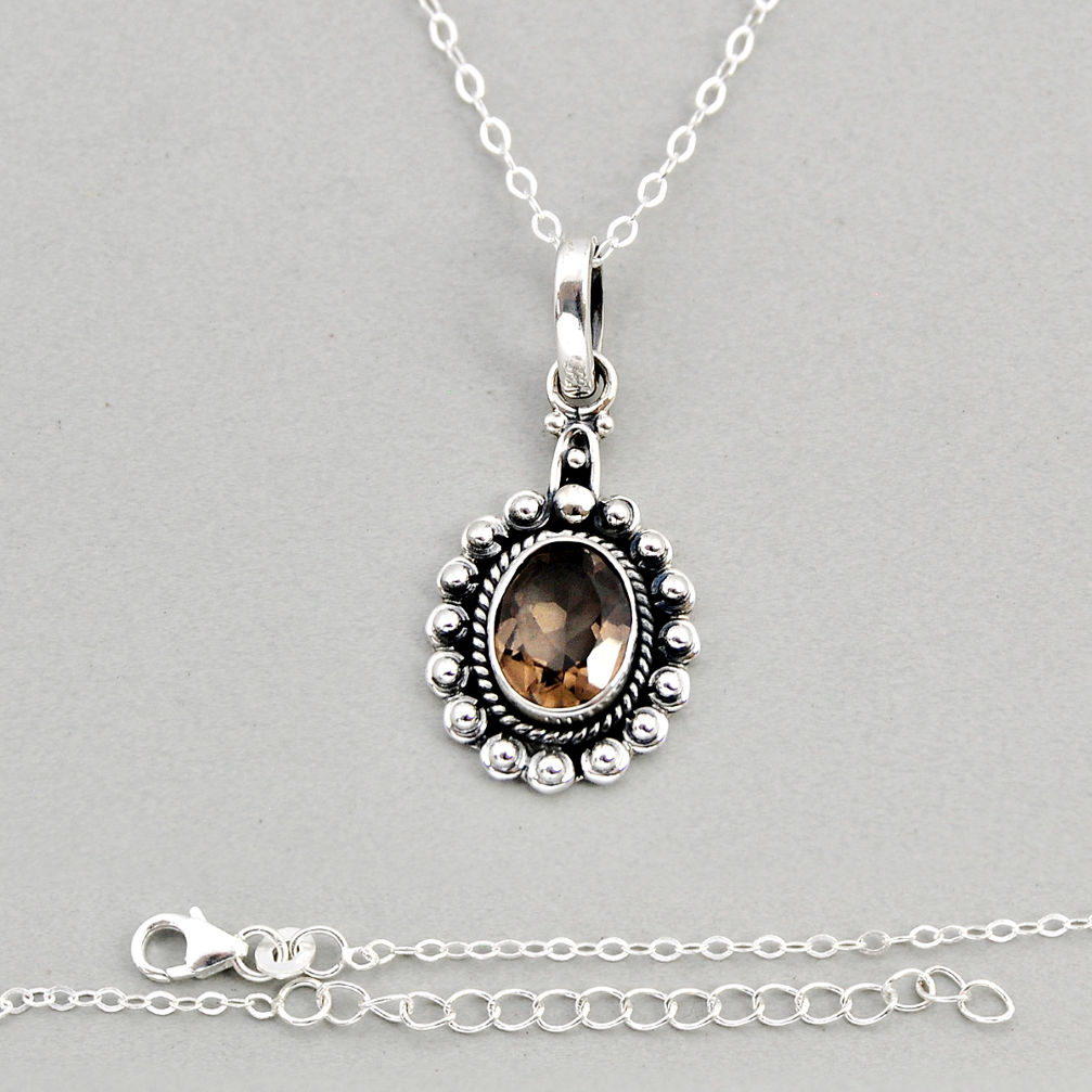 925 sterling silver 3.07cts brown smoky topaz oval shape necklace jewelry y72135