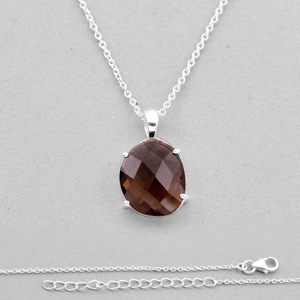 925 sterling silver 12.12cts checker cut brown smoky topaz fancy necklace n49559